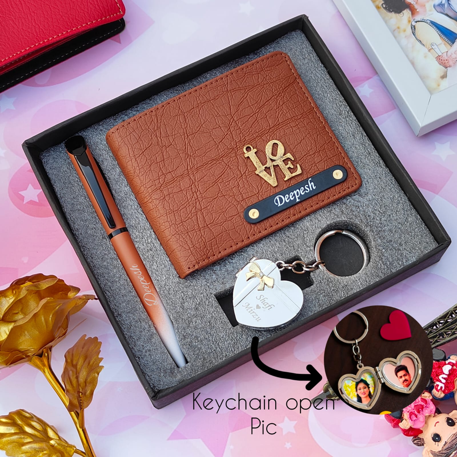 Heart photo keychain wallet combo